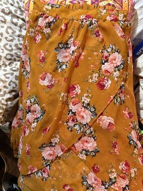 Charlotte Russe Mustard Yellow Floral Asymmetrical Wrap Skirt